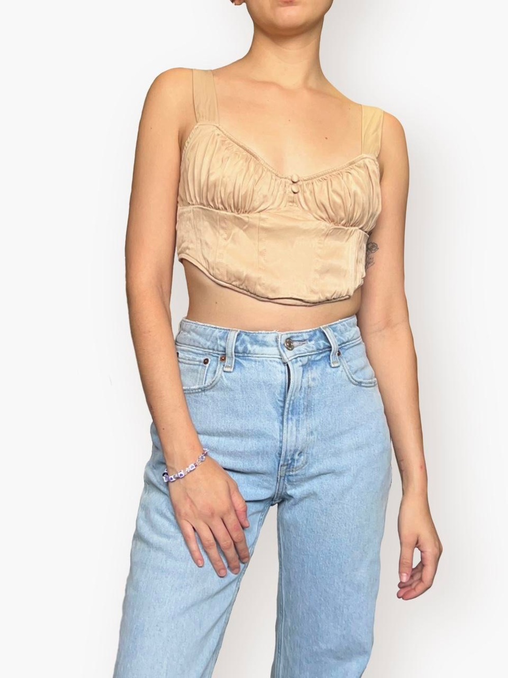Zara Neutral Tan Corset-Style Bustier Top